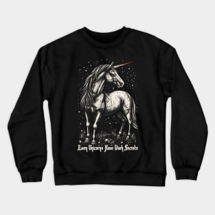 Even Unicorns Have Dark Secrets - Vintage Linocut Style Illustration Print Crewneck Sweatshirt